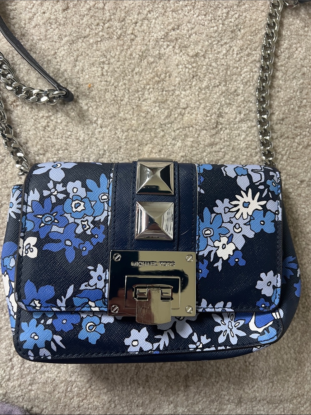 Michael Kors Navy Floral Shoulder Bag with Gold Hardware - Picture 6 of 15
